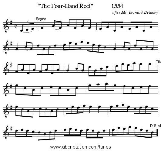 The Four-Hand Reel            1554 - staff notation