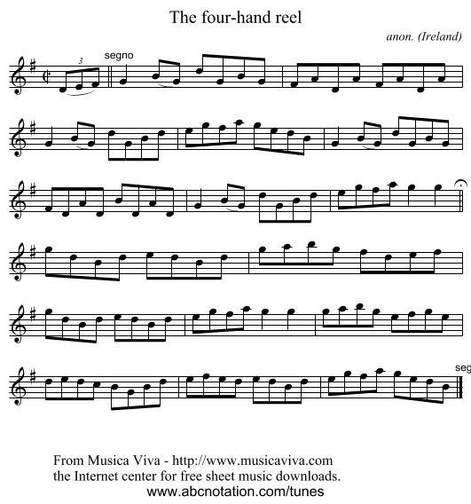 The four-hand reel - staff notation