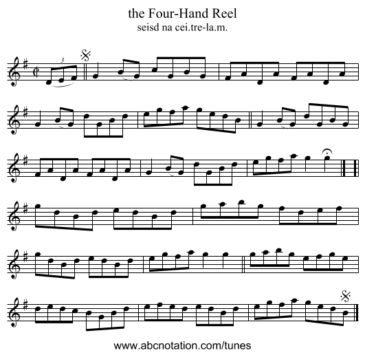 the Four-Hand Reel - staff notation