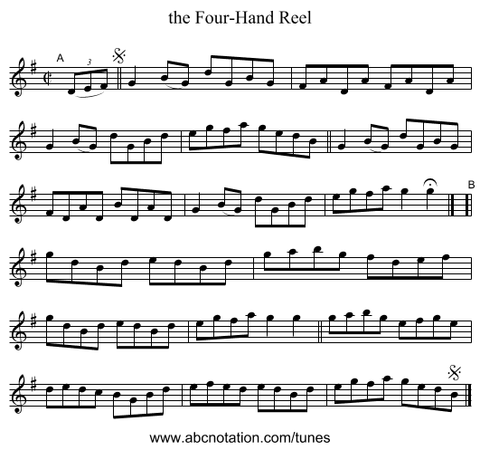 the Four-Hand Reel - staff notation