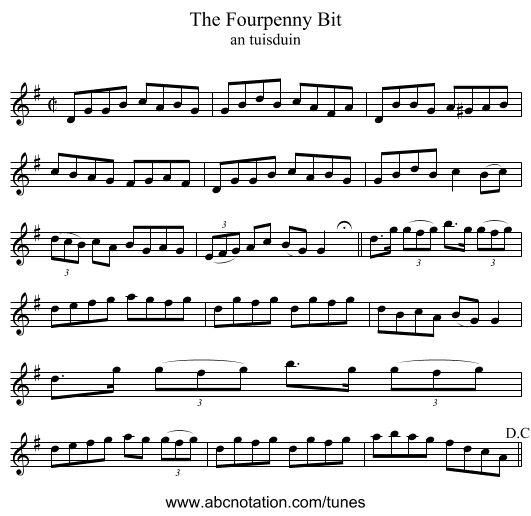 The Fourpenny Bit - staff notation