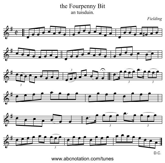the Fourpenny Bit - staff notation