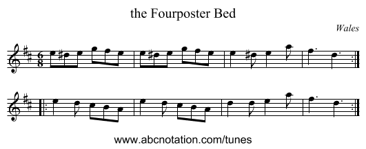 the Fourposter Bed - staff notation