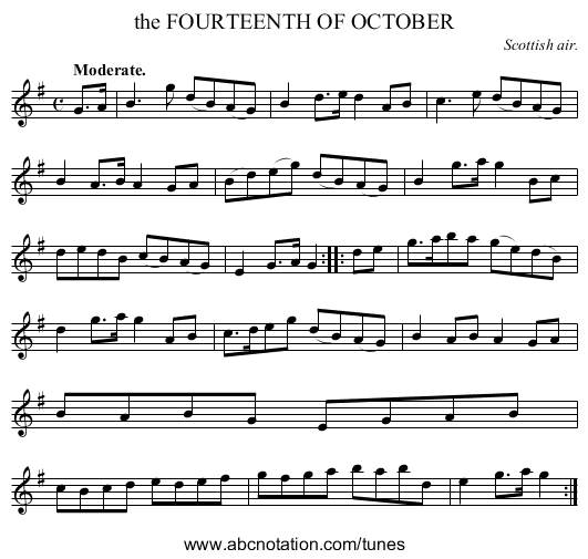 the FOURTEENTH OF OCTOBER - staff notation