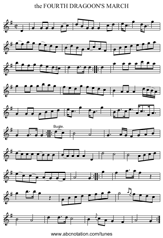 the FOURTH DRAGOON'S MARCH - staff notation