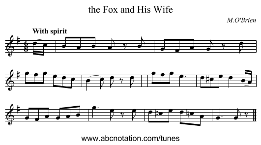 the Fox and His Wife - staff notation