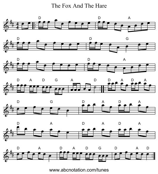 The Fox And The Hare - staff notation