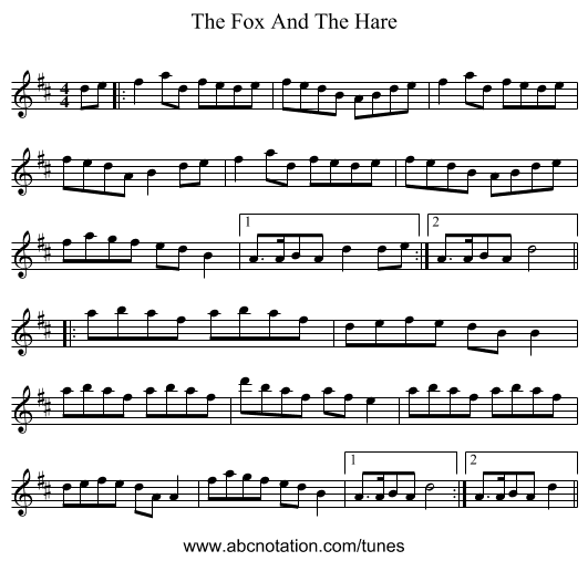 The Fox And The Hare - staff notation
