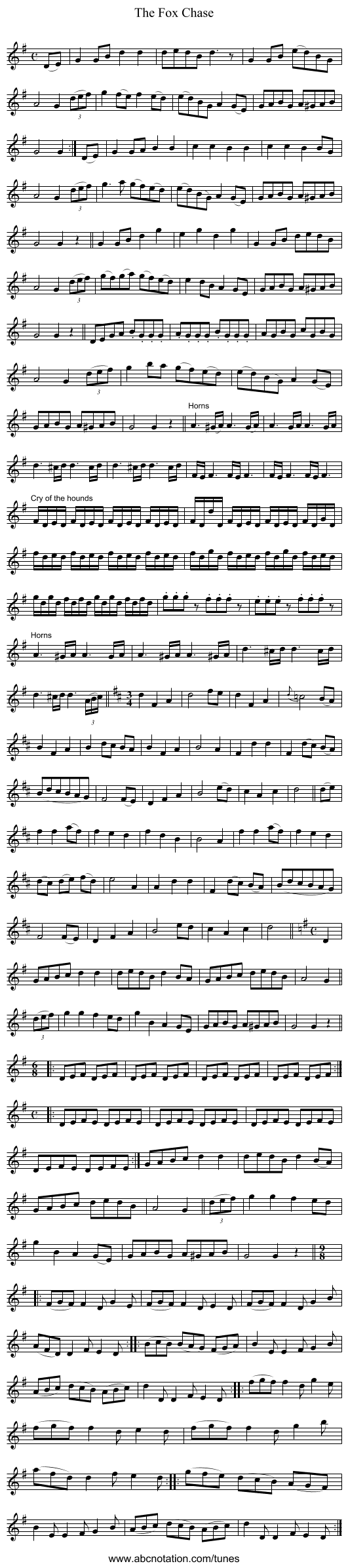 The Fox Chase - staff notation