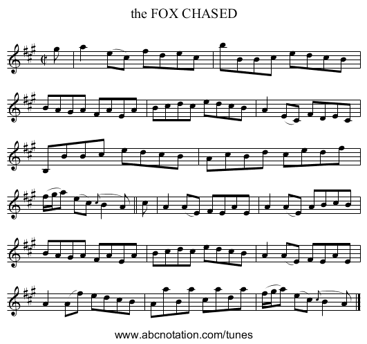 the FOX CHASED - staff notation