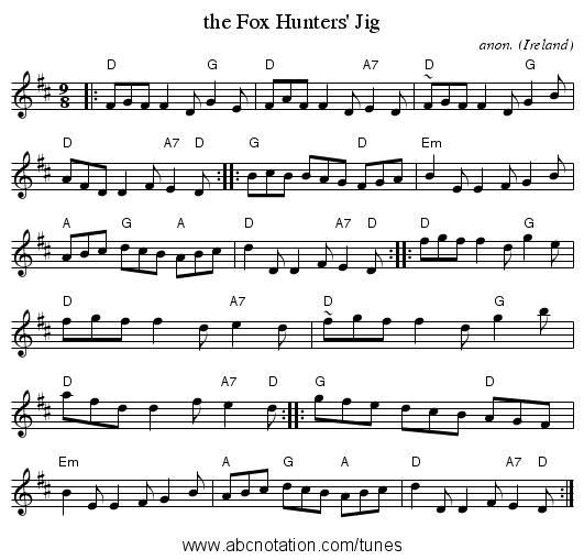 the Fox Hunters' Jig - staff notation