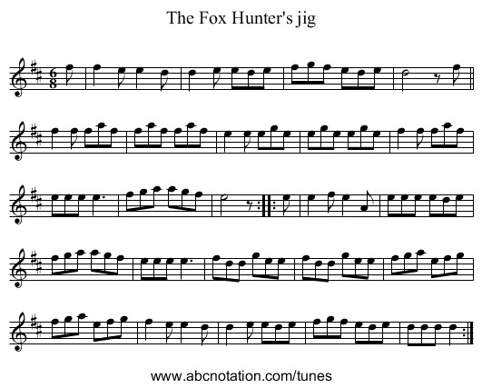 The Fox Hunter's jig - staff notation