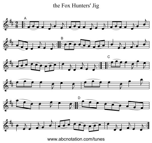 the Fox Hunters' Jig - staff notation