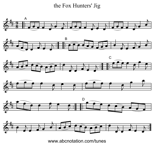 the Fox Hunters' Jig - staff notation