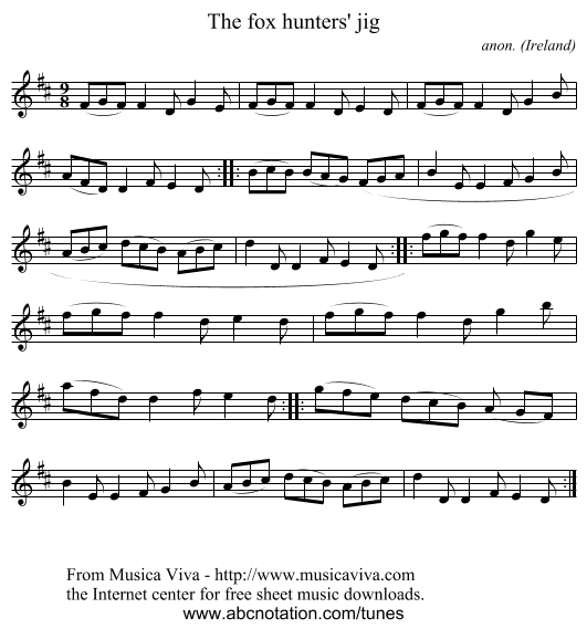 The fox hunters' jig - staff notation