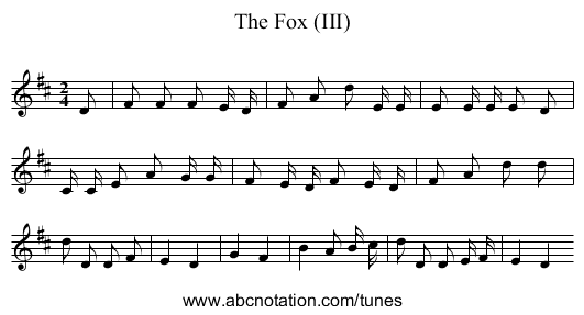 The Fox (III) - staff notation