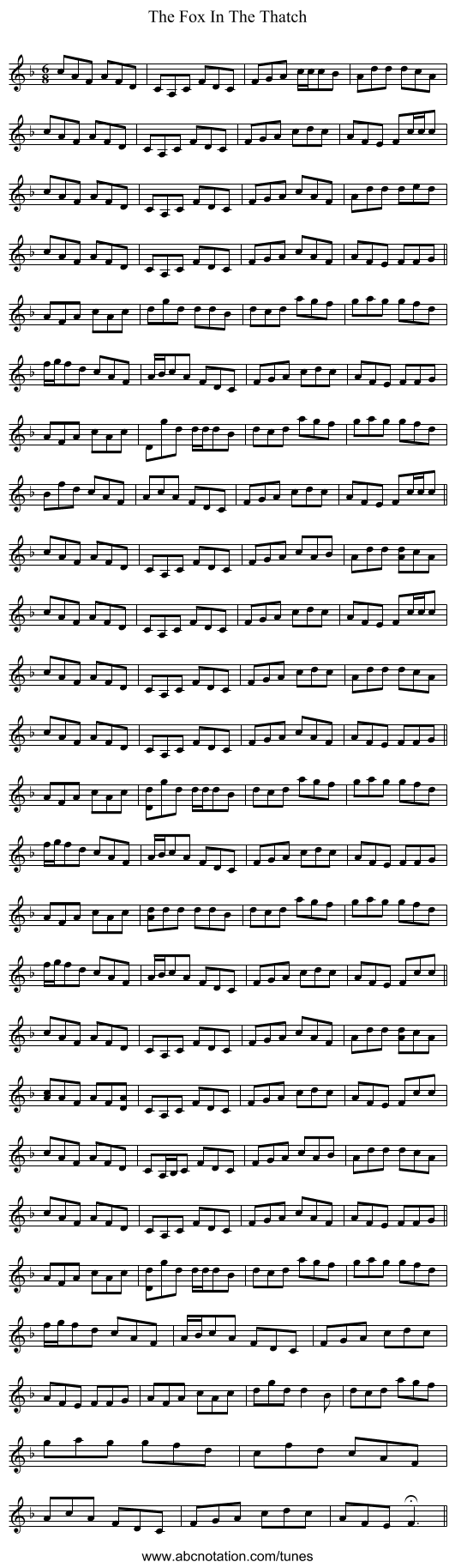 The Fox In The Thatch - staff notation