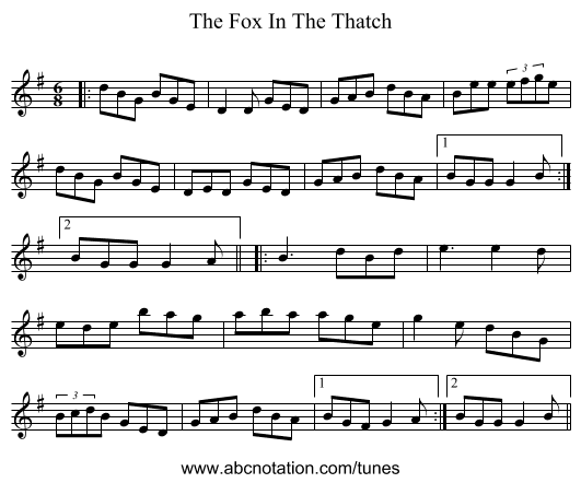 The Fox In The Thatch - staff notation
