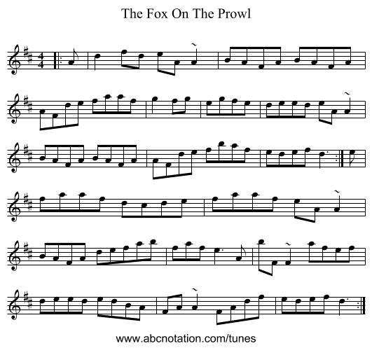 The Fox On The Prowl - staff notation