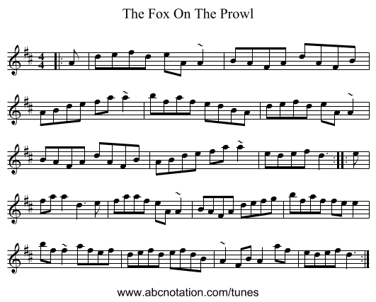 The Fox On The Prowl - staff notation