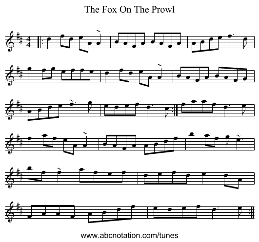 The Fox On The Prowl - staff notation