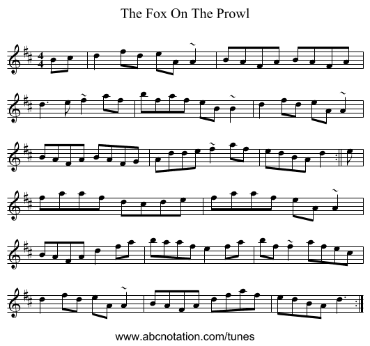 The Fox On The Prowl - staff notation