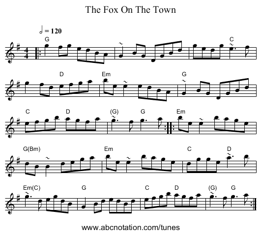 The Fox On The Town - staff notation