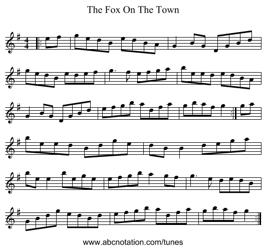 The Fox On The Town - staff notation