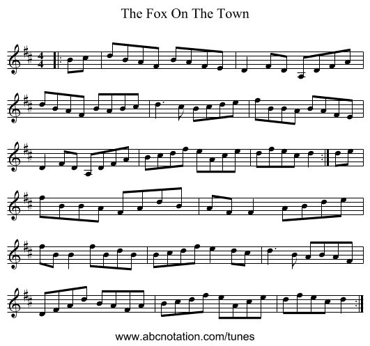 The Fox On The Town - staff notation