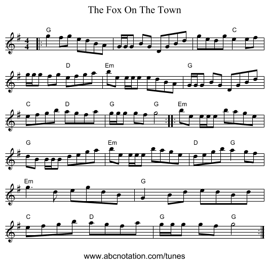 The Fox On The Town - staff notation