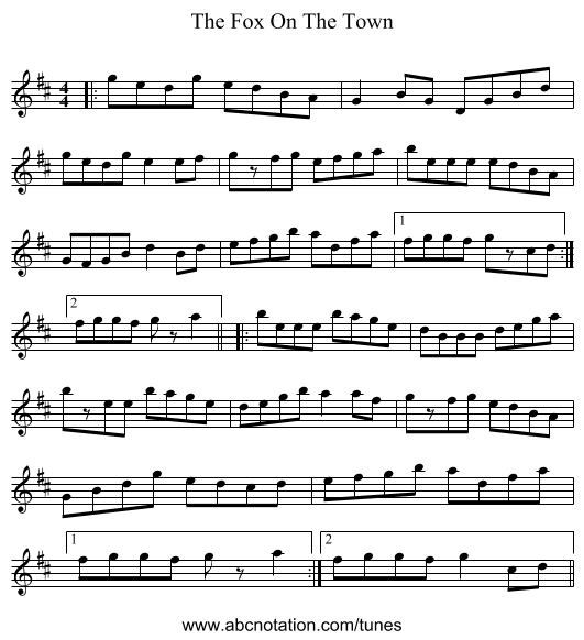 The Fox On The Town - staff notation