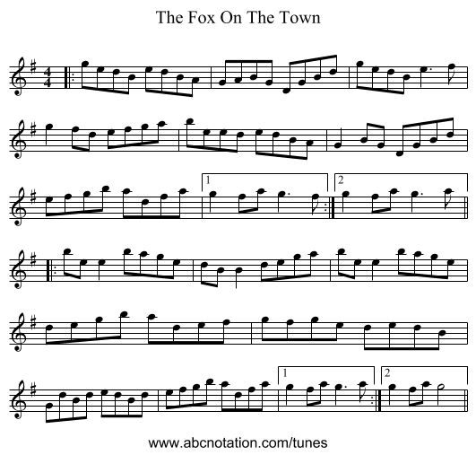 The Fox On The Town - staff notation