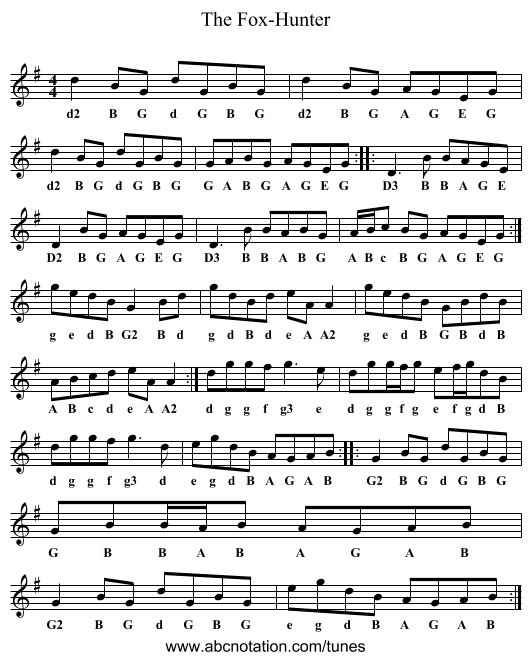 The Fox-Hunter - staff notation