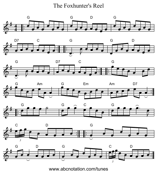 The Foxhunter's Reel - staff notation