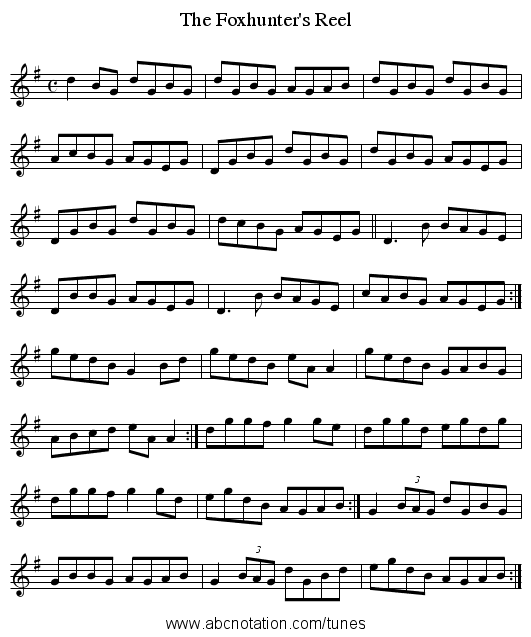 The Foxhunter's Reel - staff notation
