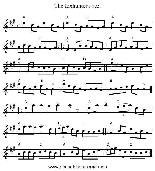 The foxhunter's reel - staff notation