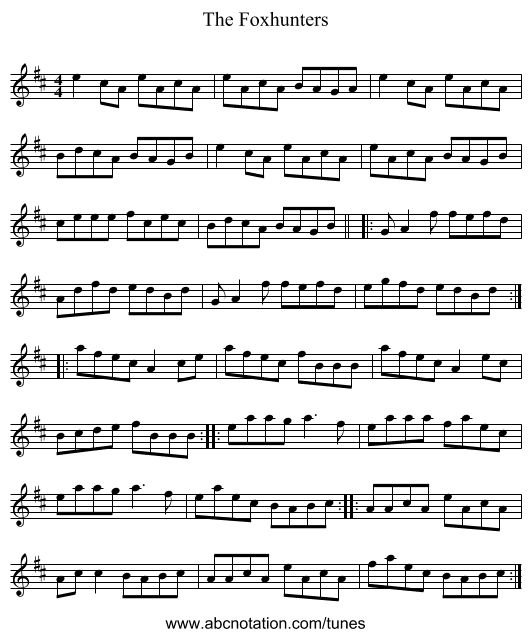 The Foxhunters - staff notation