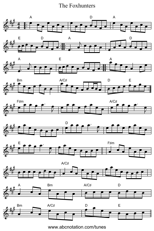 The Foxhunters - staff notation