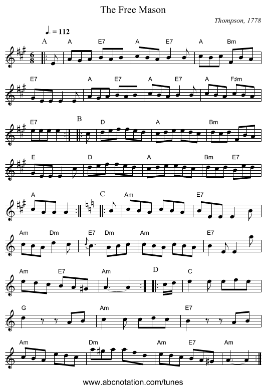 The Free Mason - staff notation