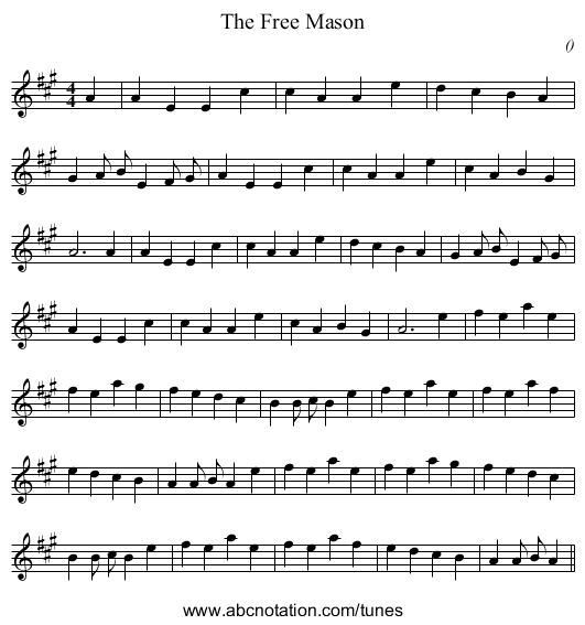 The Free Mason - staff notation