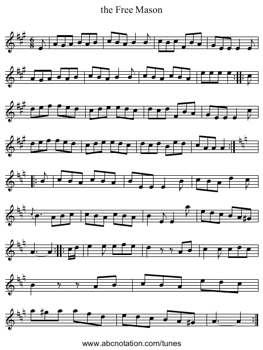 the Free Mason - staff notation