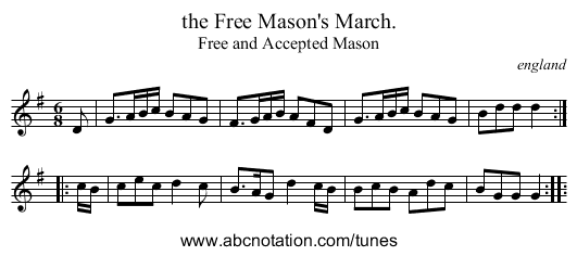 the Free Mason's March. - staff notation