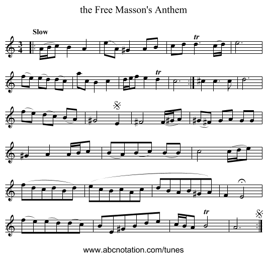 the Free Masson's Anthem - staff notation