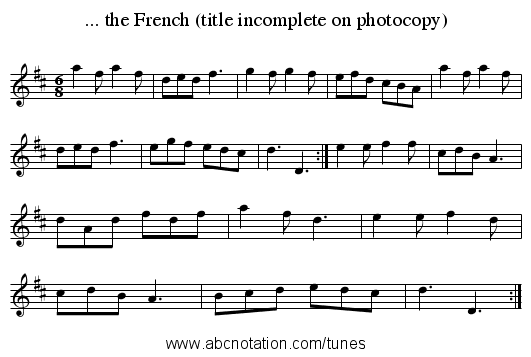... the French (title incomplete on photocopy) - staff notation