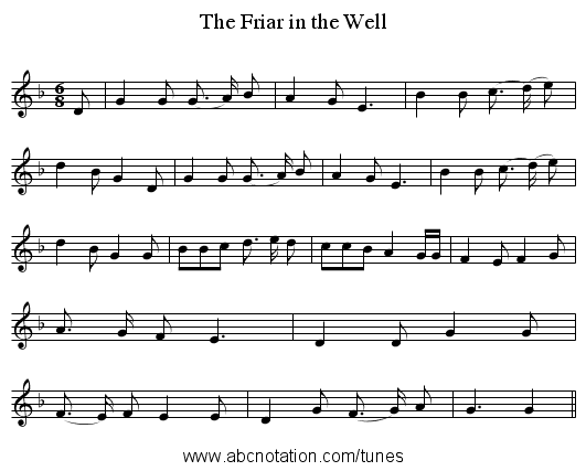 The Friar in the Well - staff notation