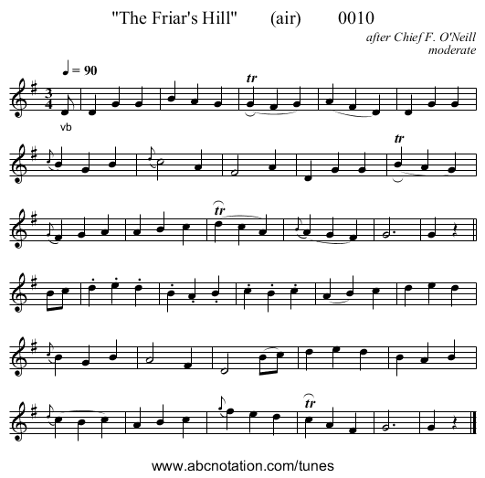 The Friar's Hill       (air)        0010 - staff notation