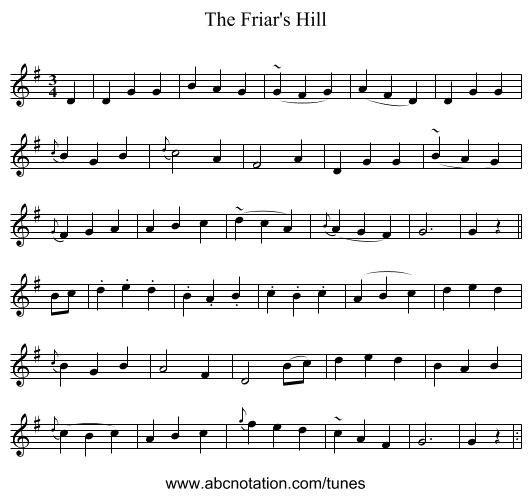 The Friar's Hill - staff notation
