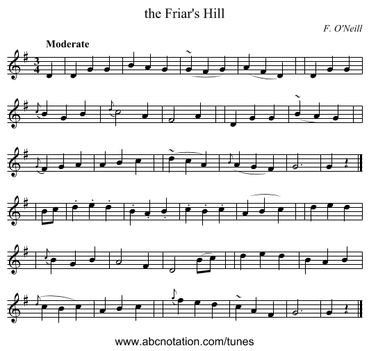 the Friar's Hill - staff notation