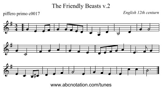 The Friendly Beasts v.2 - staff notation