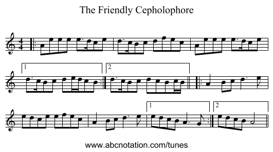 The Friendly Cepholophore - staff notation